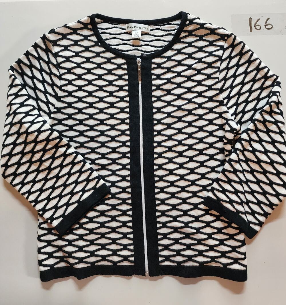 Parkhurst Womens Small Black White Geometric Grid Full Zip Knit Jacket Canada S